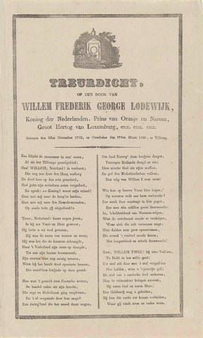 Mourning poem on the death of William Frederick George Louis, (...) Died den 17den March 1849, Tilburg, anonymous, 1849 Canvas Print