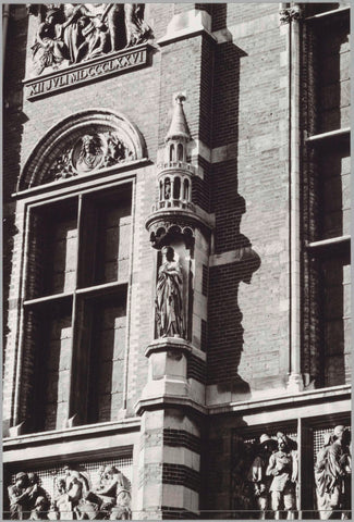 North façade with ornaments including a statue of women in a turret, 1900 - 2000 Canvas Print