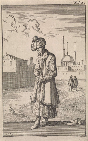 Standing Turk in prayer, Caspar Luyken, 1696 Canvas Print