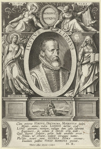 Portrait of Justus Lipsius, Theodoor Galle, after c. 1581 - before 1607 Canvas Print