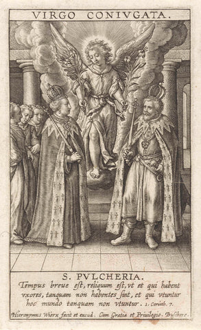 H. Pulcheria van Constantinopel en haar echtgenoot, Hieronymus Wierix, 1563 - before 1619 Canvas Print