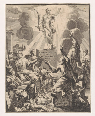 Allegorical depiction with Naked Truth and Scholars, anonymous, 1720 Canvas Print