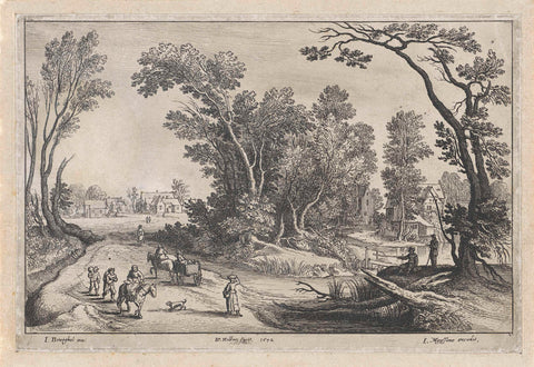 Landscape with farmers on their way to the market, Wenceslaus Hollar, 1652 Canvas Print