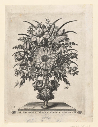 Grotesque vase with flowers, including a sunflower, anonymous, c. 1500 - c. 1600 Canvas Print