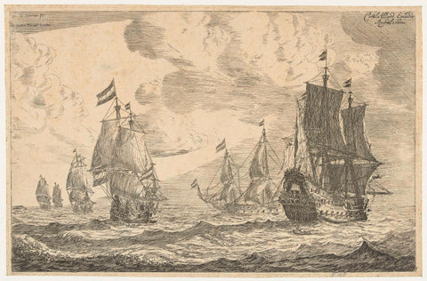 Six sailing ships on the open sea, Reinier Nooms, 1650 - before 1705 Canvas Print