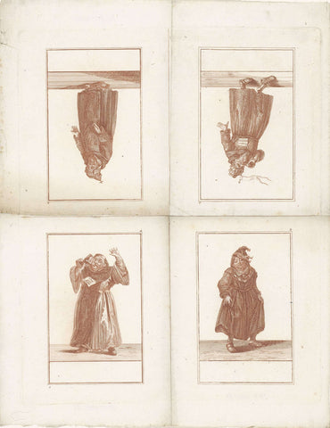 Four representations of drunk monks, Jacob Gole (attributed to), 1724 Canvas Print