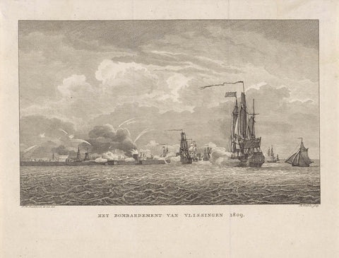 British ships bomb Vlissingen, 1809, Reinier Vinkeles (I), 1809 - 1816 Canvas Print