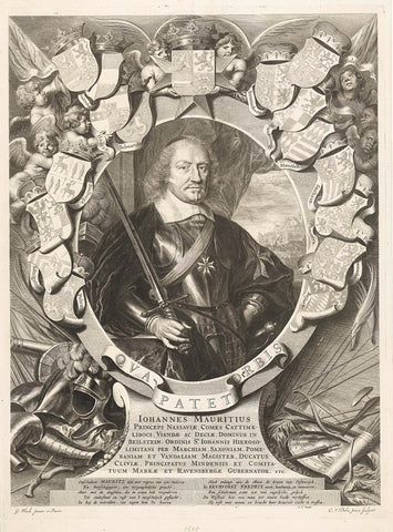 Portrait of Johan Maurits, Prince of Nassau-Siegen, in oval frame with coats of arms and armour, Cornelis van Dalen (II), 1658 Canvas Print