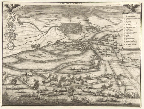 Map with the dismay of Leiden, 1574, Coenraet Decker (attributed to), in or after 1703 - in or before 1730 Canvas Print