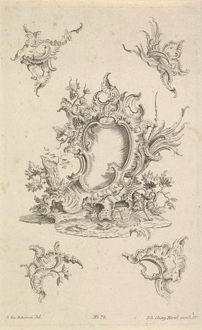 Cartouche with bunches of grapes, anonymous, 1731 - 1775 Canvas Print