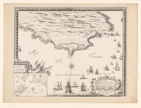 Map of the coast at Piombino, during the siege in 1650, anonymous, after 1650 Canvas Print