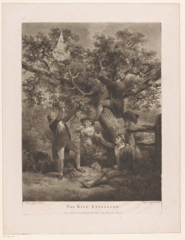 Jongens proberen een vlieger uit een boom los te maken, William Ward, 1790 Canvas Print