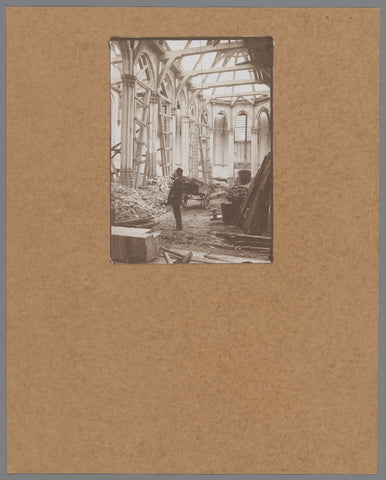 Interior of the Nieuwezijds Chapel in Amsterdam during the demolition in 1908, with Johannes van Tetterode, architectural superintendent of the Rijksmuseum, anonymous, 1908 Canvas Print