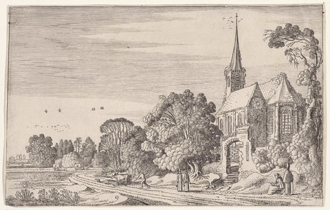 Monastics and a shepherd at a dilapidated church, Jan van de Velde (II), 1616 Canvas Print