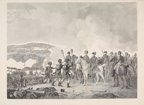 Hertog van Wellington ontvangt tijdens de slag bij Waterloo twee op de Fransen veroverde standaarden met adelaars, 1815, P. Mottet, 1818 Canvas Print