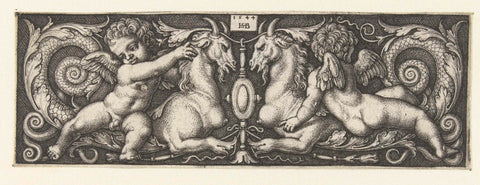 Fries with two putti riding on seahorses with horns, Hans Sebald Beham, 1510 - 1544 Canvas Print