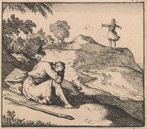 Elijah's servant sees a small rain cloud, Caspar Luyken, 1698 Canvas Print