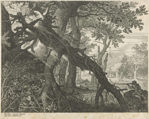 Rabbit hunting in a forest landscape, Aegidius Sadeler, 1597 - 1629 Canvas Print