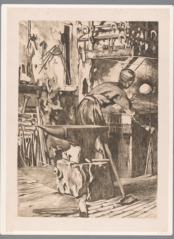 Blacksmith by the fire in a blacksmith in Wijk bij Duurstede, Willem Witsen, c. 1908 Canvas Print