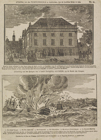 Image of the theatre in Amsterdam, of the Leidsche straat to be seen / Image of the jumping of the country's warship Alphen, on the reede of Curaçao, Hermanus Numan, 1761 - 1804 Canvas Print