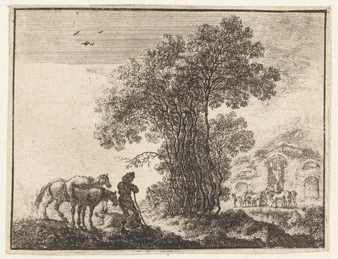 Landscape with a farmer and two horses, Gilles Neyts, 1643 - 1681 Canvas Print