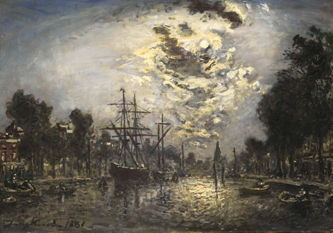 Rotterdam in the Moonlight, Johan Barthold Jongkind, 1881 Canvas Print