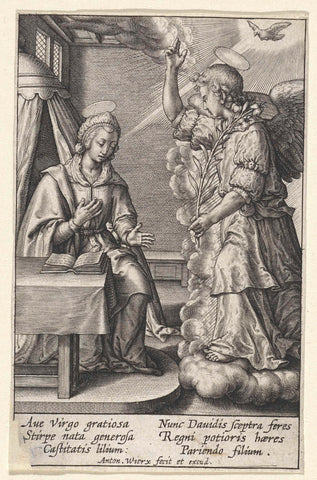 Annunciation, Antonie Wierix (II), 1565 - before 1604 Canvas Print