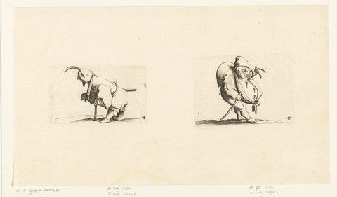 Dwarf with sling, stool and sword; Dwarf with walking stick, Jacques Callot, 1621 - 1676 Canvas Print