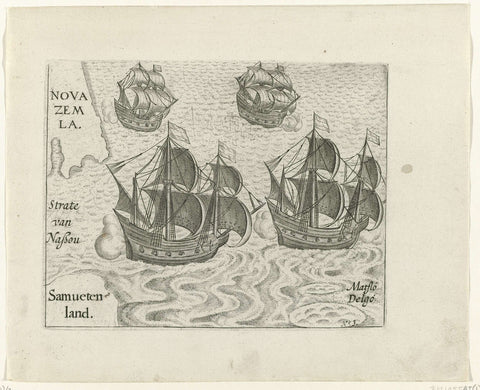 The ships meet at Waygats, 1594, anonymous, 1615 - 1617 Canvas Print