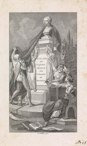 Tijd unveils a funerary monument for Prince William V, 1806, Reinier Vinkeles (I), 1806 - 1807 Canvas Print