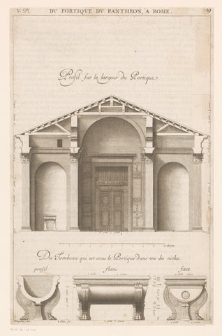 Portico of the Pantheon in Rome and three tombs, Sébastien Leclerc (I), 1682 Canvas Print