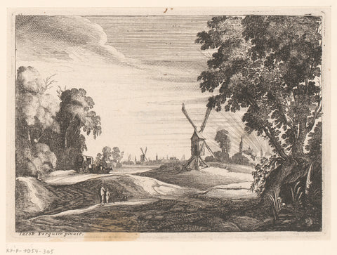 Landscape with windmills and travelers, Nicolas Cochin (attributed to), 1620 - 1698 Canvas Print