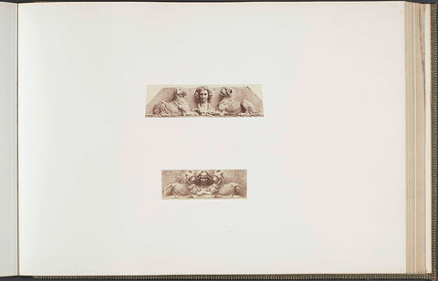 Plaster models for sculptures at the Palais du Louvre: above two troughs and a man's head, below two lions and a woman's head, both by Emmanuel Fremiet, Édouard Denis Baldus, c. 1855 - c. 1857 Canvas Print