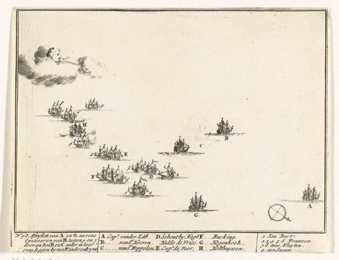 Naval battle between Dutch and French in the North Sea (plate 9), 1694, Adriaen Schoonebeek, 1694 Canvas Print