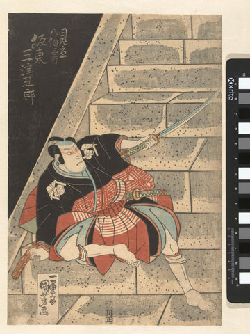 Bando Mitsugoro on a staircase, Utagawa Kuniyoshi, 1815 - 1842 Canvas Print