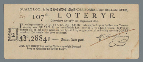 Lottery letter, D.C. de Groot Jamin, 1809 Canvas Print