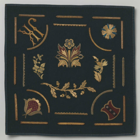 Cross stitch of gold thread embroidery on dark blue-green cloth., De Windroos Industrial School, c. 1900 - c. 1925 Canvas Print