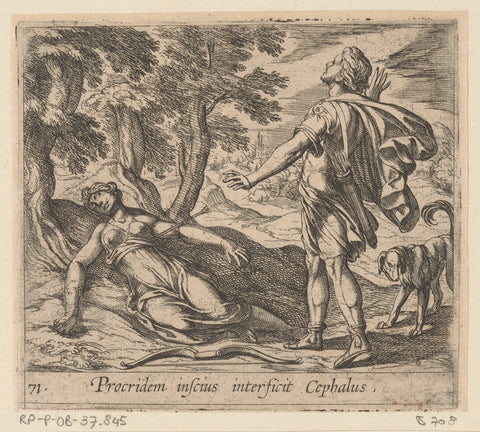 Procris death by the magic spear of Cephalus, Antonio Tempesta, 1606 Canvas Print