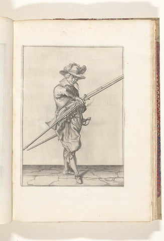 Soldier with a musket that transfers his fuse from his right to his left hand (no. 15), ca. 1600, Jacob de Gheyn (II) (workshop or), 1608 Canvas Print