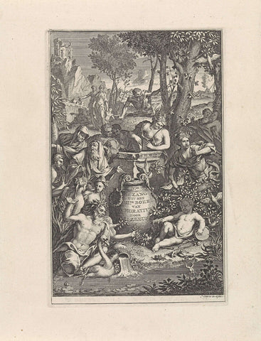 Mythological figures in a landscape, Jan Goeree, 1712 Canvas Print