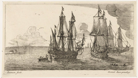 Three merchant ships off the coast, anonymous, 1650 - 1738 Canvas Print