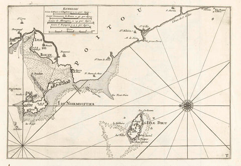 Map of the French west coast at Île de Noirmoutier, c. 1702, anonymous, 1702 - 1703 Canvas Print