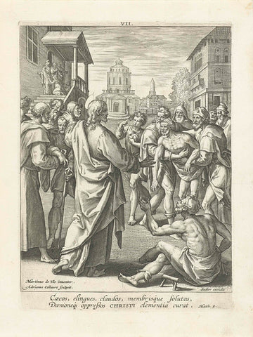 Christ heals a lame and a blind man, Adriaen Collaert, 1583 - 1588 Canvas Print