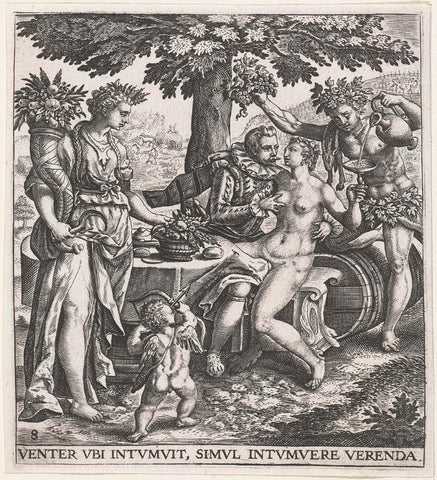 Man in company of Venus, Ceres and Bacchus, Johann Theodor de Bry, 1596 Canvas Print