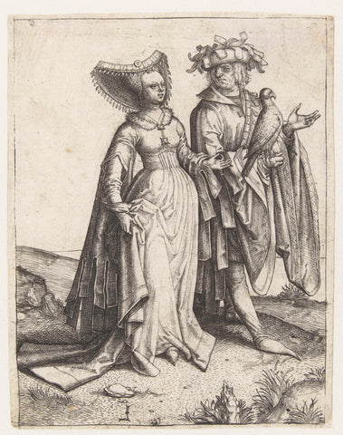 Wandelend paar met havik, Lucas van Leyden, 1505 - 1509 Canvas Print