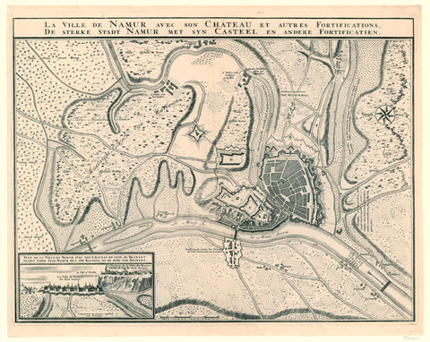 Map of the city of Namur with the castle, besieged by the Allies, 1695, anonymous, 1695 Canvas Print