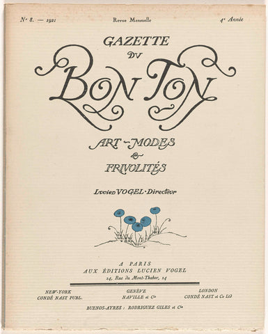 Gazette du Bon Ton. Art - Modes & Frivolités, No. 8 - 1921, 4th Year, Lucien Vogel, 1921 Canvas Print