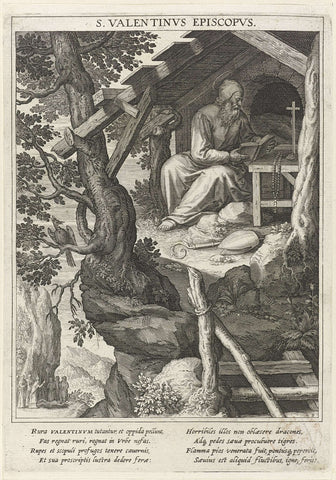 Saint Valentinus as a hermit in a hut, Raphaël Sadeler (I), 1615 Canvas Print