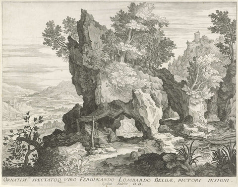 Rock landscape with Saint Hieronymus, Aegidius Sadeler, 1580 - 1629 Canvas Print