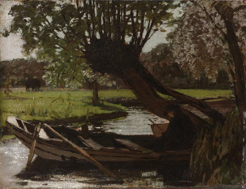 Boat with a Pollard Willow, Matthijs Maris, 1863 Canvas Print